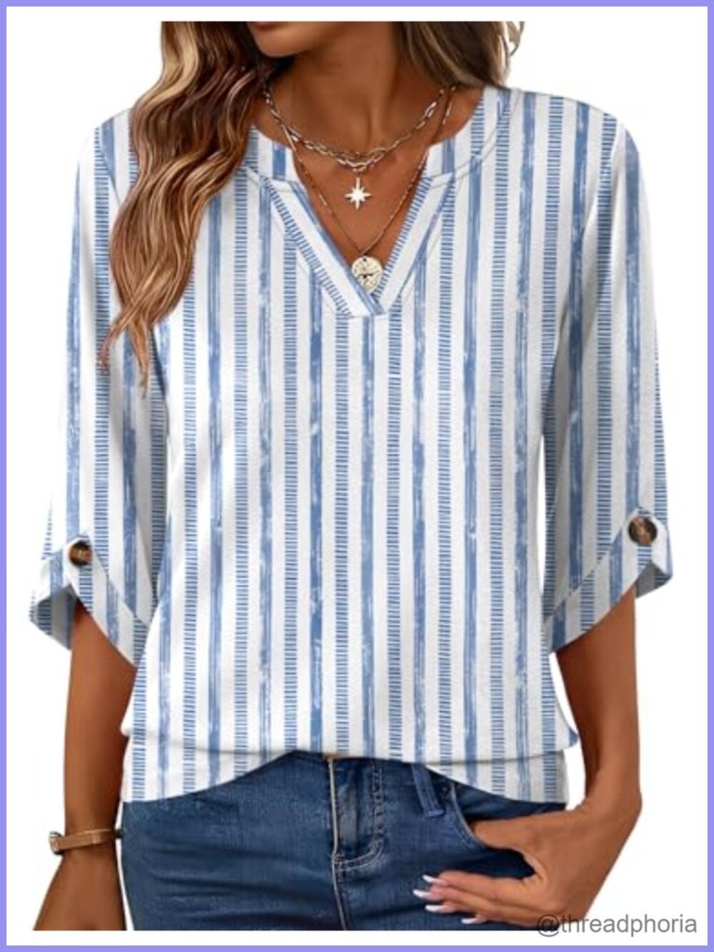 Womens 3/4 Sleeve Tunic Blouse V-Neck Bell Sleeve Business Casual Work Top